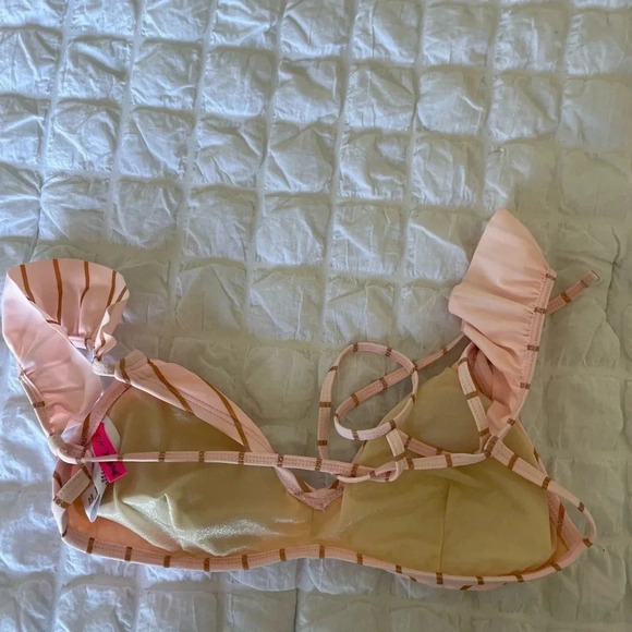 Betsey Johnson ruffle stripe rose gold bikini top - Picture 5 of 8